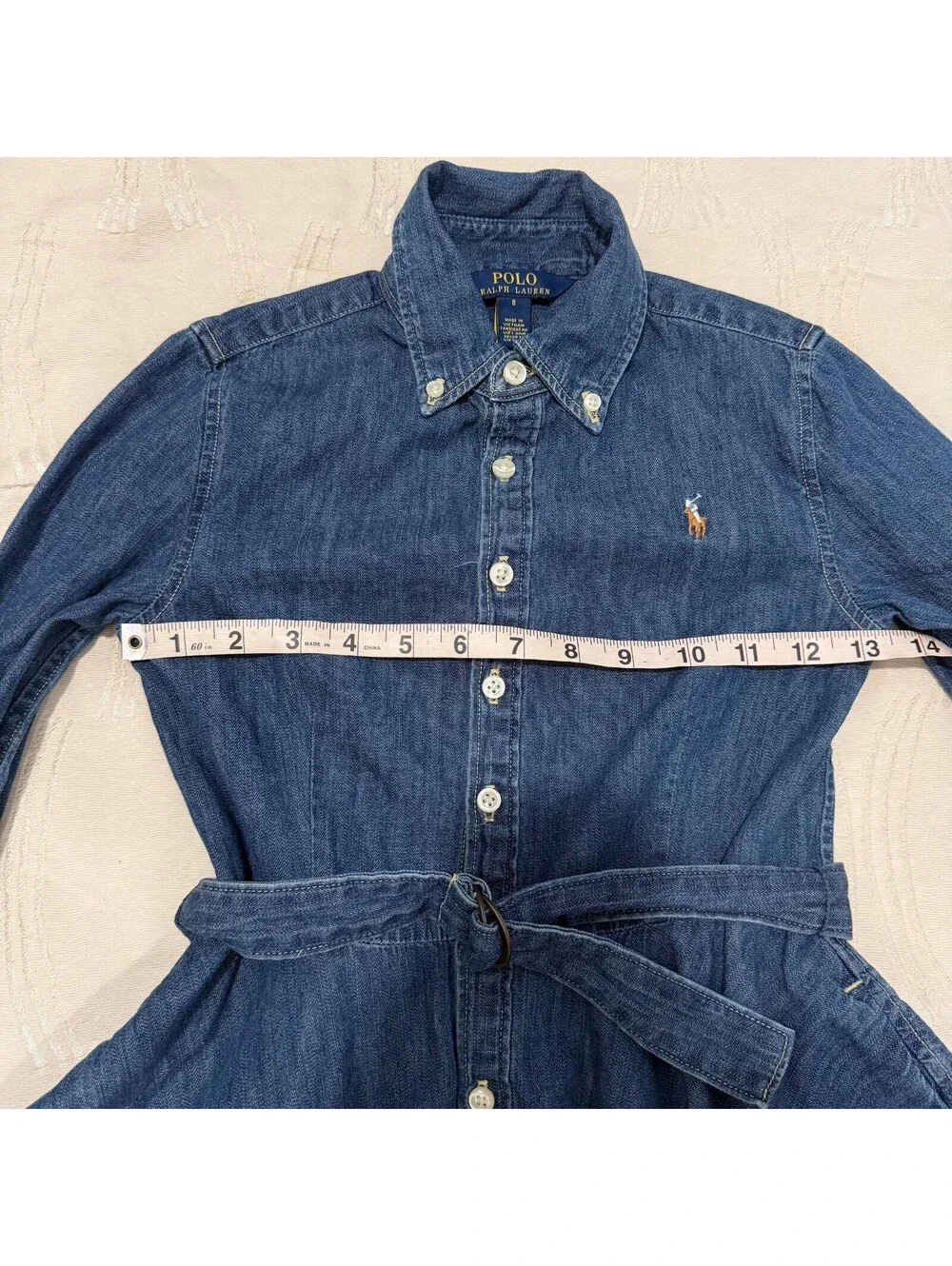 Polo Ralph Lauren Girls Size 8 Denim Shirt Dress Belted Fit & Flare Pony